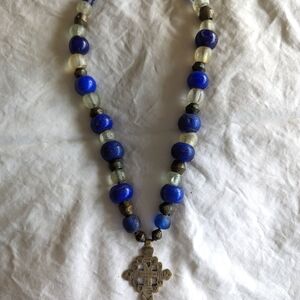 Antique Blue Glass & Silver Necklace